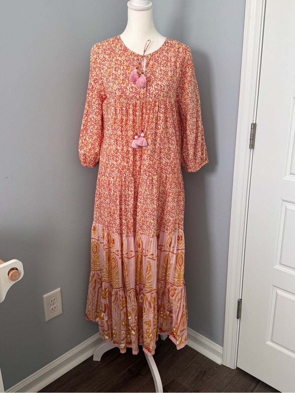 Pink Chicken New York Women’s Indira Floral Tiered Dress with Tassel Ties